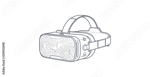 Outline VR Headset with Circuit Board Pattern Vector Illustration