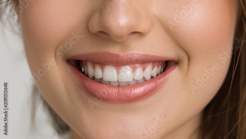 Woman Smiles Showing Teeth in Close-Up With Soft Lighting in a Studio
