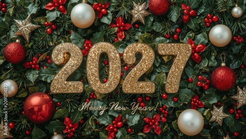 Bright Holiday Display of 2027 With Festive Decorations and Christmas Elements