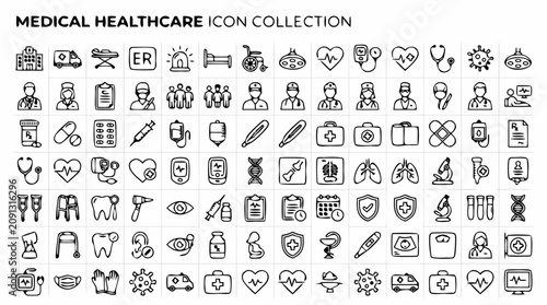 Flat Design Medical Healthcare Icon Collection Vector Set for Health and Science Graphics