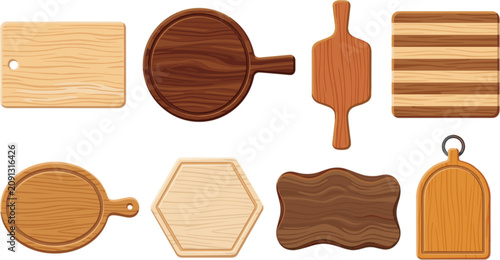 Fotografía Wooden cutting boards vector collection featuring various shapes like rectangle
