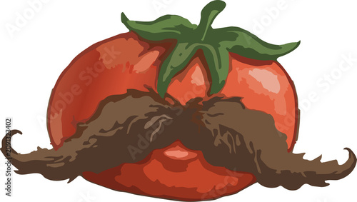 фотографія Funny cartoon tomato character with a big bushy mustache