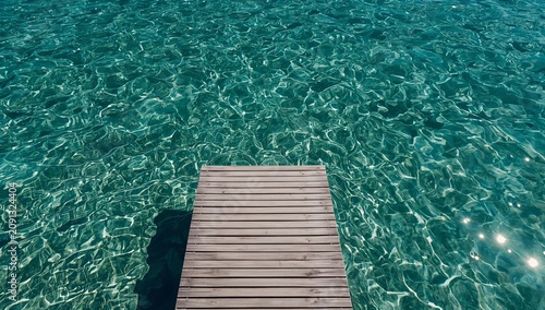 Clear Water Reflects Sunlight Near a Wooden Dock by the Shore in a Tropical L...