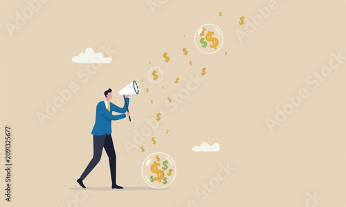 Fotografía Stock marke speculation investor or overvalued company concept, greedy businessm