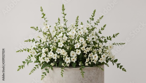 Branches With White Flowers on a Round Pedestal in a Simple Indoor Setting