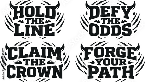 Quadro su tela Set of four motivational quotes with claw mark accents featuring phrases hold th
