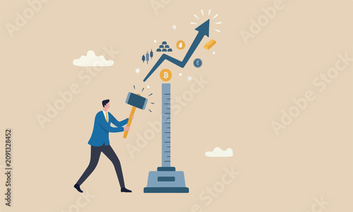 Fotografie Investment asset rally concept, businessman investor with hammer hit hard on str