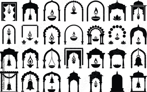 Collection of Indian traditional arched gateways and decorative elements for festivals