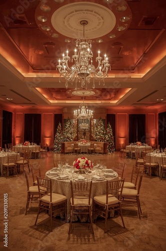 Elegant Banquet Hall With Decorations and Tables Set for an Event