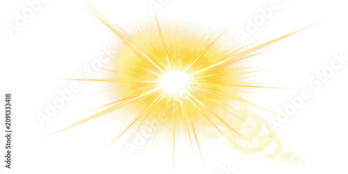 Tableau sur toile Bright yellow sun flare burst with rays a radiant golden star burst or lens flar