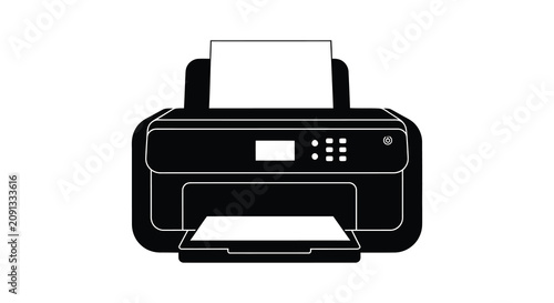 Black Silhouette Of An Office Printer With Paper Tray And Control Panel