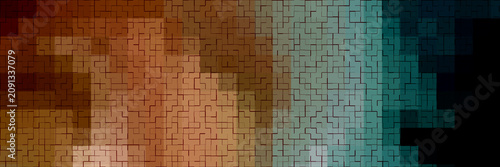 Colorful pixel art blocks arranged in a smooth gradient