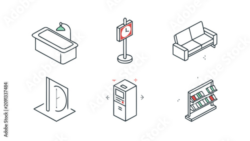 Various household furniture and appliances on display indoors closeup