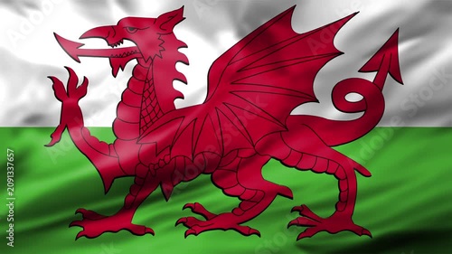 Wales Welsh National Symbol Red Dragon Fabric Close Up Waving Flag Animation Loop
