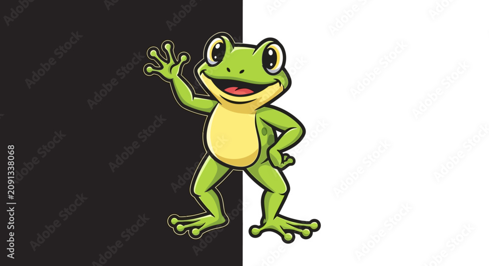 Fototapeta premium A cartoon frog with a cheerful expression.