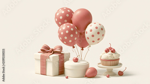 Colorful balloons and sweet treats decorate a table for a birthday celebration during afternoon