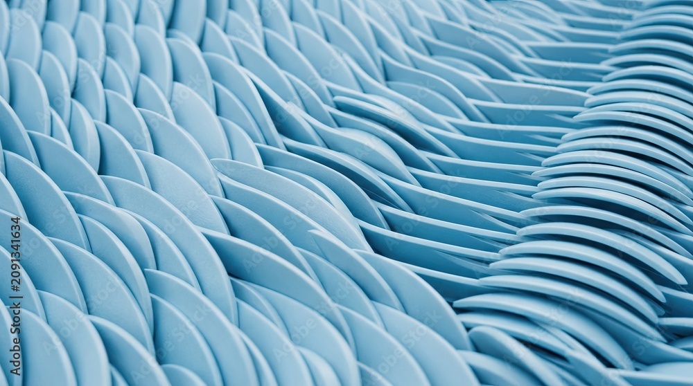 Obraz premium Blue 3d wave pattern with overlapping curved shapes
