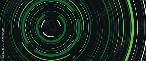 Quadro su tela Concentric circle pattern with green and white segments on a dark background a m
