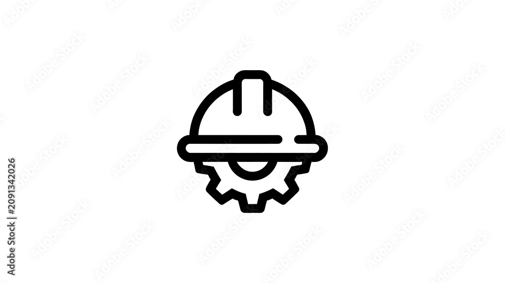Fototapeta premium Industrial, construction, engineering icon, gear and hard hat symbol