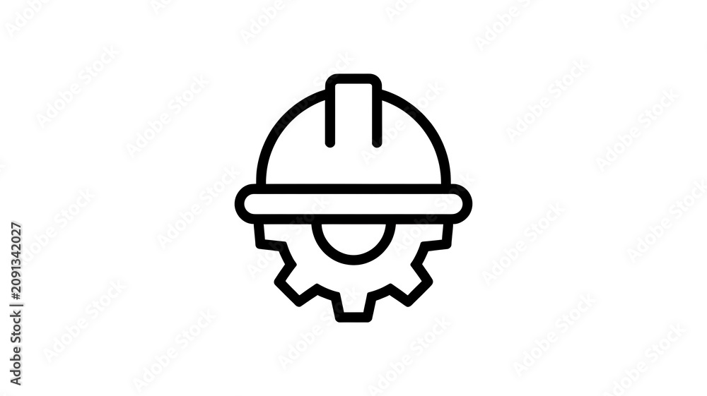 Fototapeta premium Industrial, engineering, construction icon, gear and hard hat symbol
