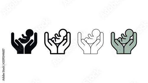 Bilde på lerret Four distinct iconographic representations of cupped hands gently cradling a new