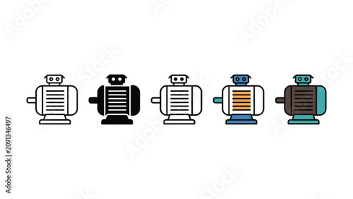 Fényképezés Five colorful robot icons with different colored lines and bases