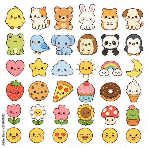 Cute Cartoon Animal Face Icon Set with Baby Tiger Lion Cat Dog Bear Pig and Sheep Characters Vector Illustration Collection for Kids Pattern Design and Fun Stickers