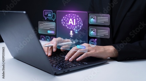 Photos enterprise ai tools for content production and productivity, person working on l