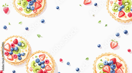 Fruit Tarts Watercolor Print Inspired by French Bakery Classics
