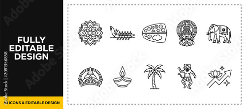 Bild auf Leinwand flat vector illustration line art icon bundle set design covering indian traditi