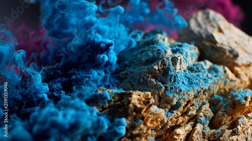 Blue Colored Smoke Flowing Around Natural Rock Texture