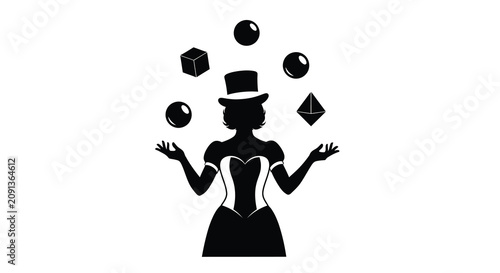 Photos Juggler with balls and geometric shapes depicted in a black silhouette juggling