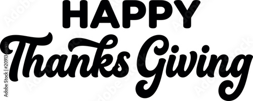 Fotografie Vector art of happy thanksgiving day text with decorative leaves isolated on white