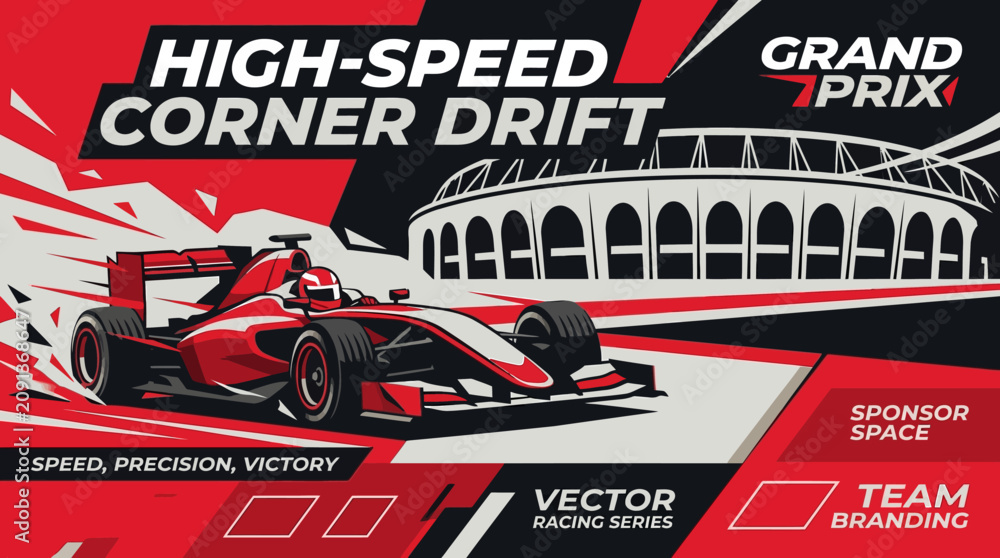 Obraz premium High Speed Corner Drift Grand Prix Racing Vector Art