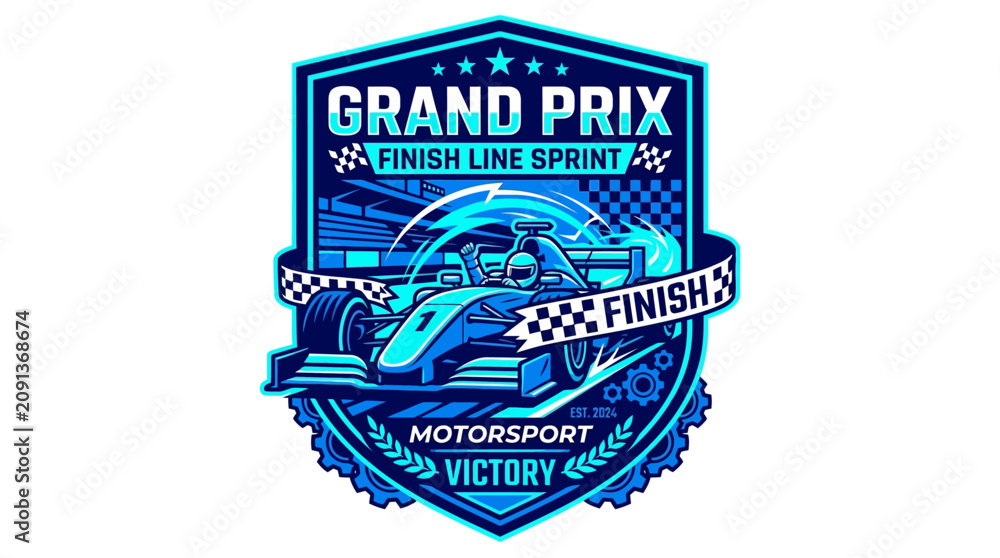 Obraz premium Grand Prix Motorsport Victory Finish Line Sprint Emblem