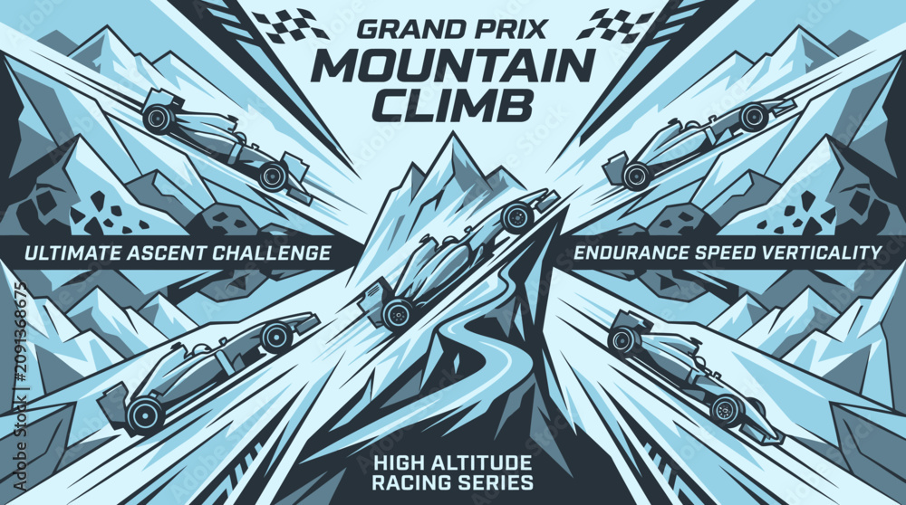 Obraz premium Grand Prix Mountain Climb High Altitude Racing Series Extreme Sports Poster Event
