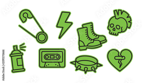 Canvastavla Collection of punk rock subculture icons and symbols white background and color