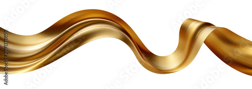 Golden metallic ribbon wave on transparent background