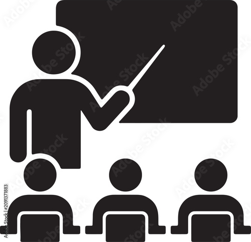 Foto Black and white depicting a teacher standing at a blackboard with a pointer, ins