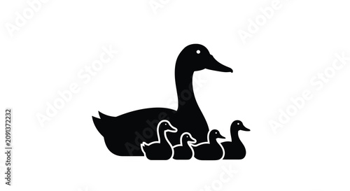 Tableau sur toile Duck family silhouette against a white background a simple black shape illustrat