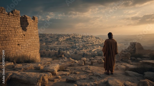 As Nehemiah gazes upon Jerusalem's ruined walls, his burdened heart reminds us that faith, vision, and perseverance can rebuild what once seemed beyond repair.
