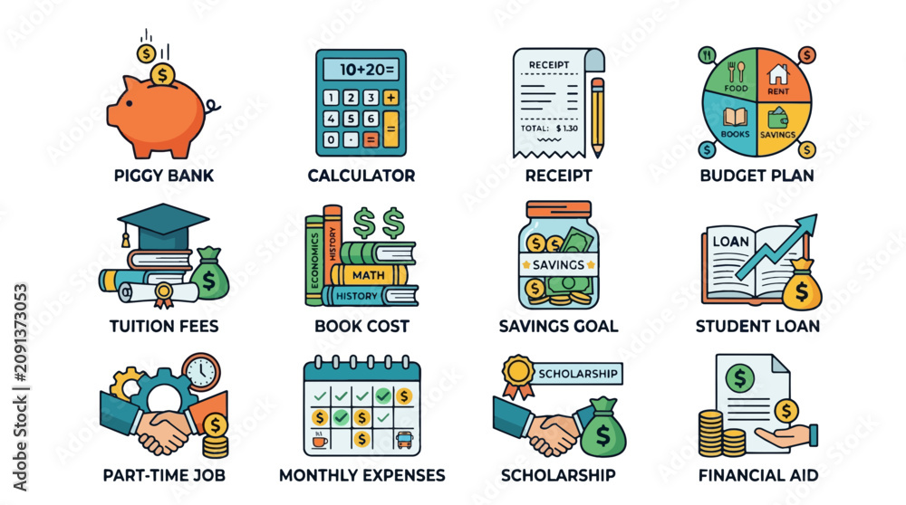 Fototapeta premium Student Financial Planning Icons