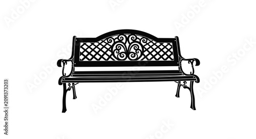 Foto Ornate park bench with detailed backrest and armrests rendered as a black silhou
