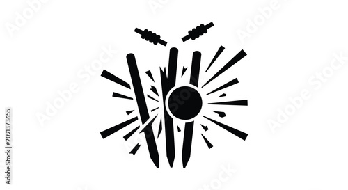 Photos Black silhouette of an explosion with radiating lines and a central sphere on wh