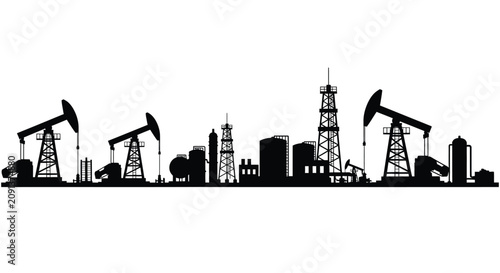 Bild auf Leinwand Oil rig and refinery complex silhouette against a white background industrial la