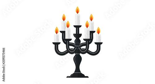 Картината върху платно Seven branch candelabra with lit candles black silhouette against white backgrou