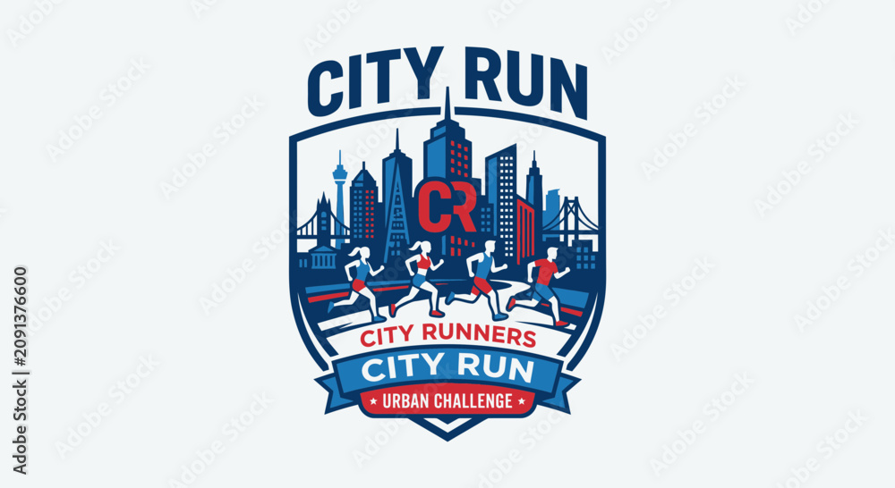 Fototapeta premium City Runners Urban Challenge Emblem for Athletic Events