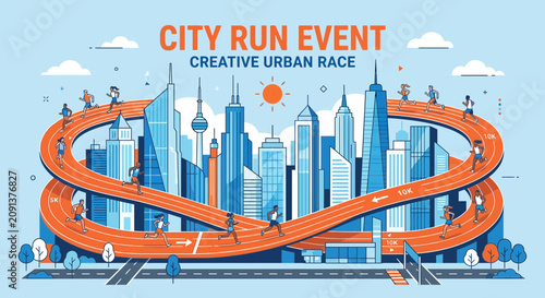 City Run Event Creative Urban Race Illustration