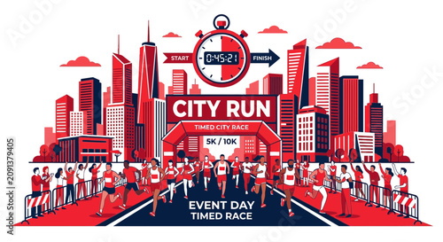 City Marathon Event With Runners Accelerating Through Urban Spectacle