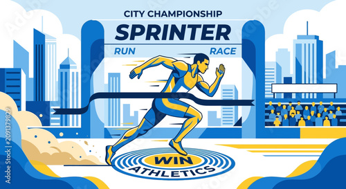 City Championship Sprinter Winning The Race Against A Modern City Backdrop